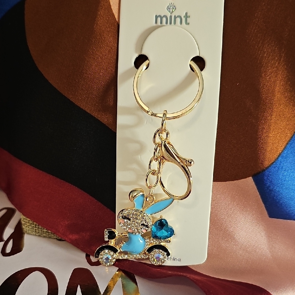 Mint Gold and Blue Bunny Keychain